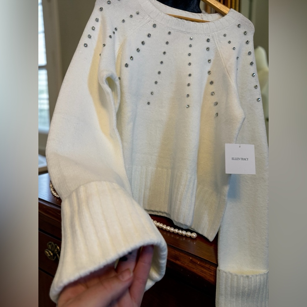 Ellen Tracy Ivory Sweater with Metallic Details - Picture 2 of 11